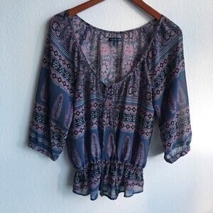American Eagle Paisley Design Ruched Bottom Top Medium